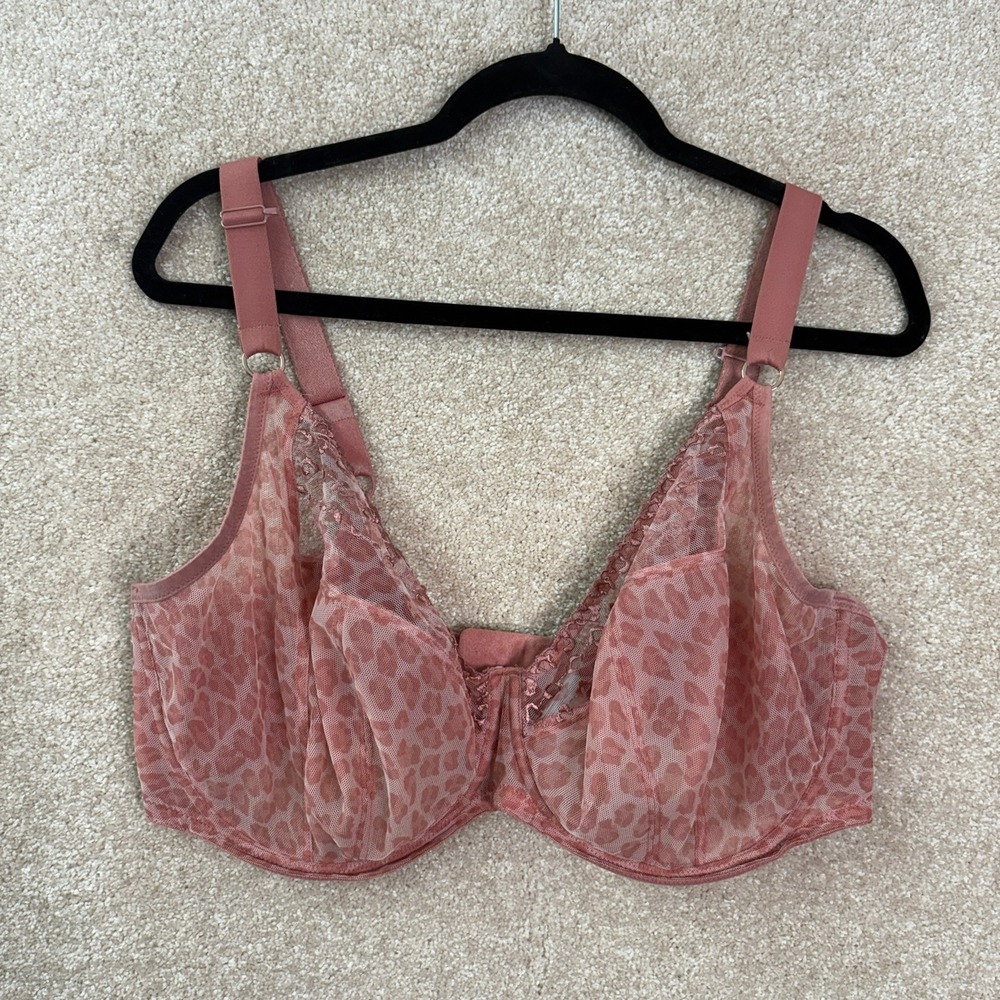 ELOMI Matilda Bra Womens 36K Pink Mesh Underwire Plunge